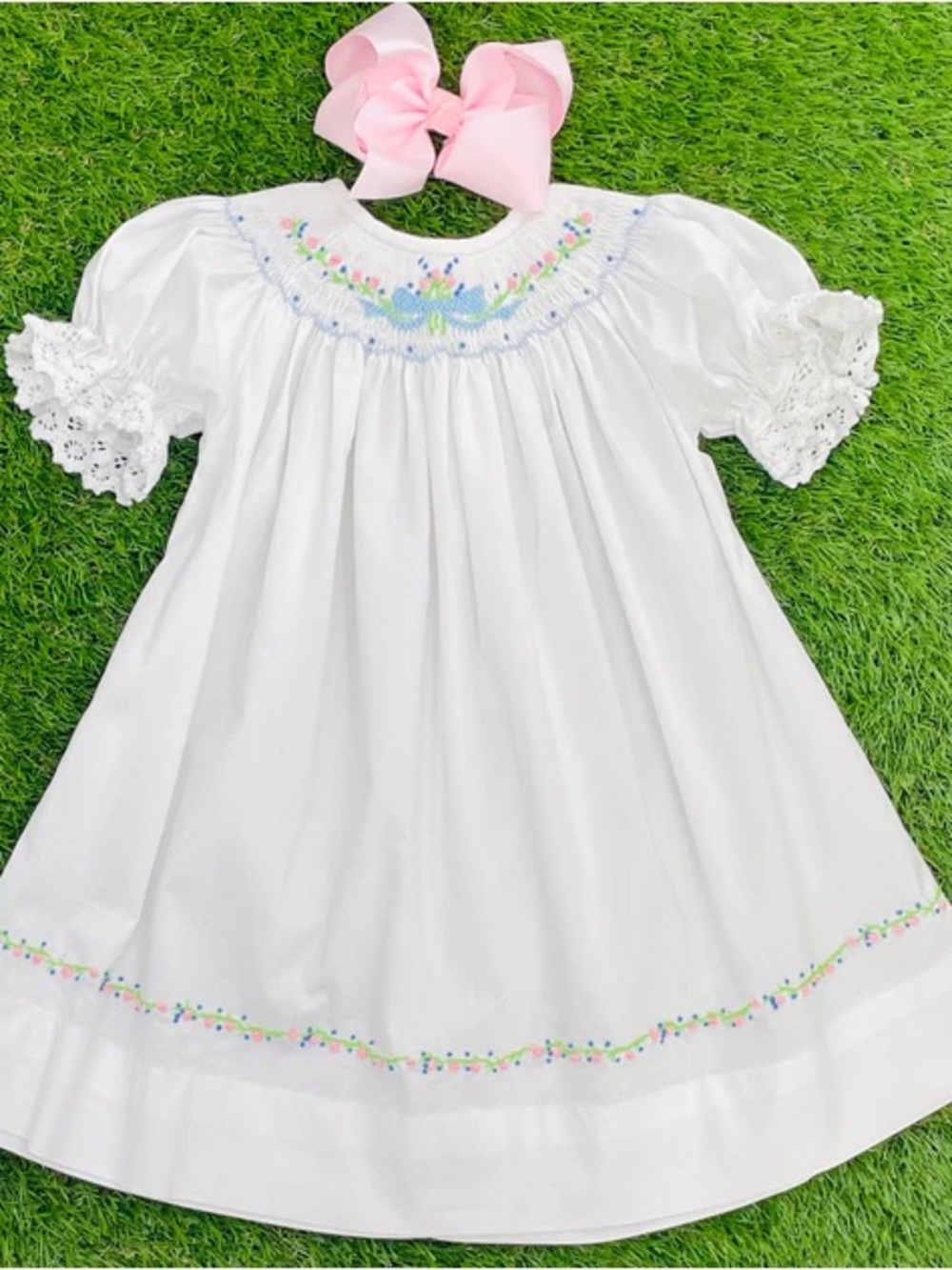 Pleats & Stitches Lille Heirloom Floral Bouquet Smocked Puff Sleeve Dress 4T